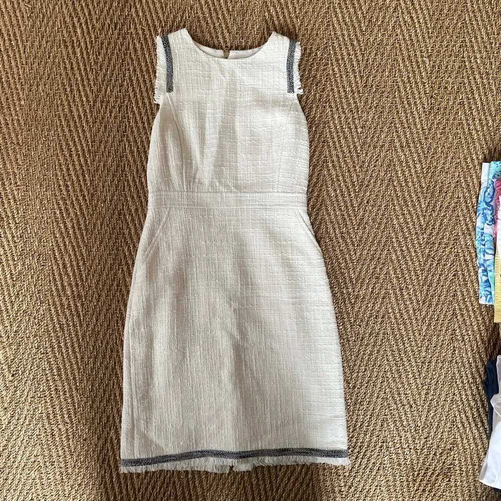 J. Crew Cream Tweed Sheath Dress with Fringe Hem Size 4